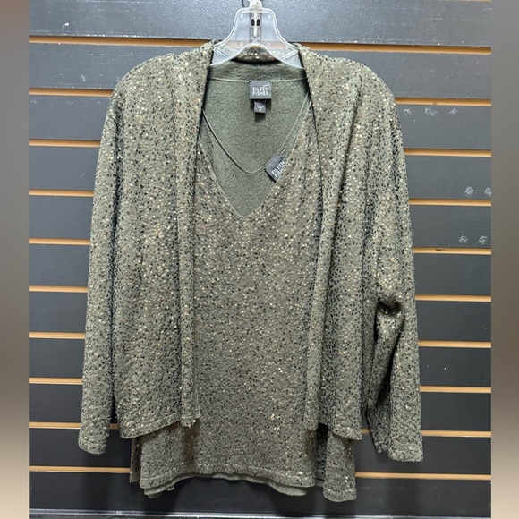 Green Sequin Cardigan and Top Set - Picture 1 of 4